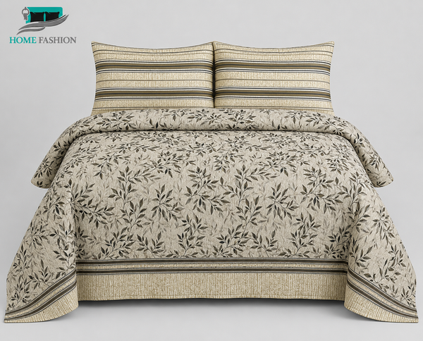 4. Golden Leaf Trail King Size Bedsheet Set