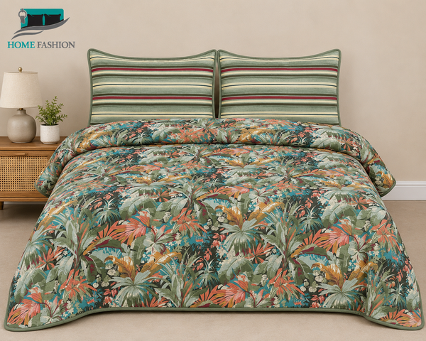 10. Wild Jungle Leaf King Size Bedsheet Set