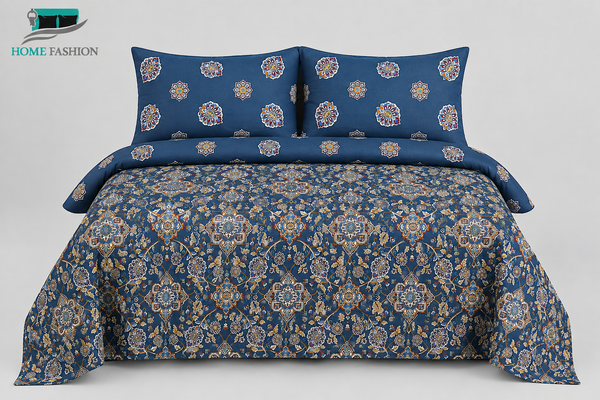 5. Blue Mosaic Bloom King Size Bedsheet Set