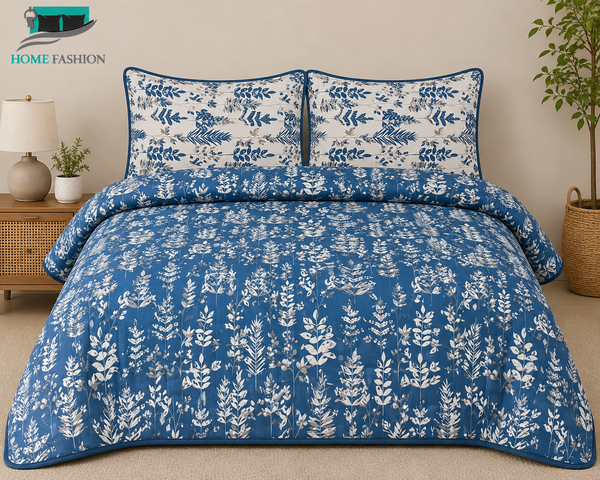 9. Denim Fern King Size Bedsheet Set